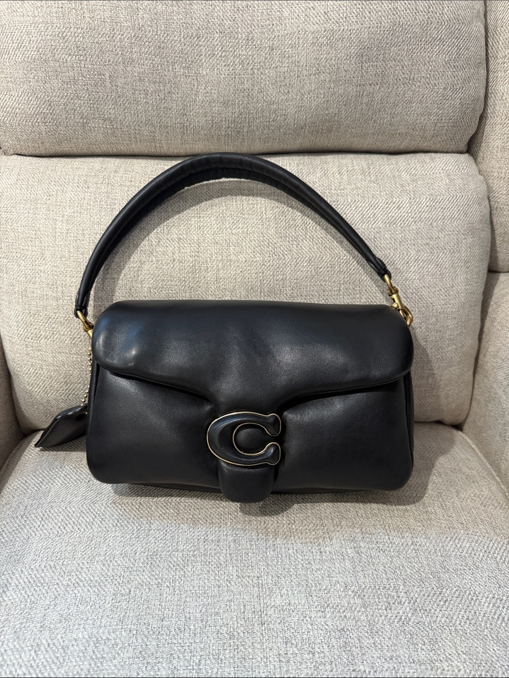Coach Tabby Black Leather Top-Handle Shoulder Bag with Gold 'C' Hardware Used